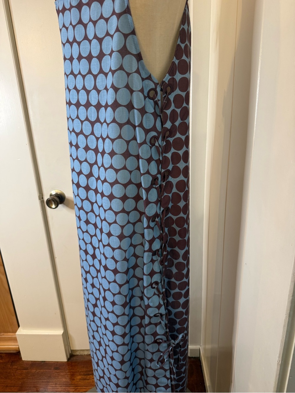OndadeMar Blue Polka Dot Maxi Dress with Dark Brown Base Sz S